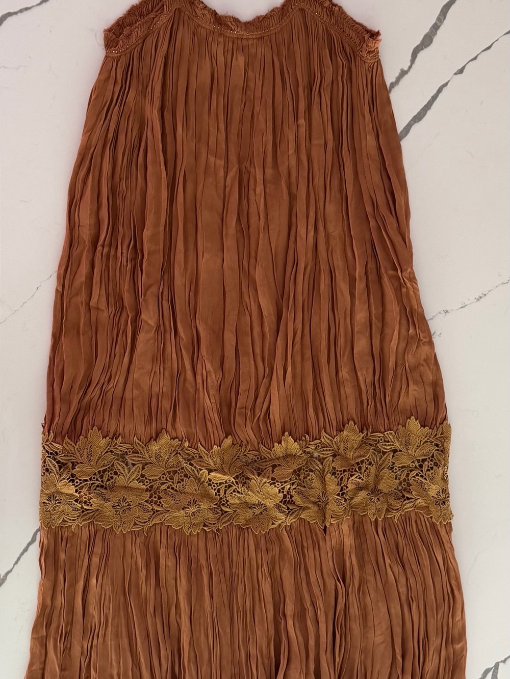 NWT Zara ZW Collection Wrinkled Embroidered Maxi Dress Brown Boho Size L - Picture 14 of 16